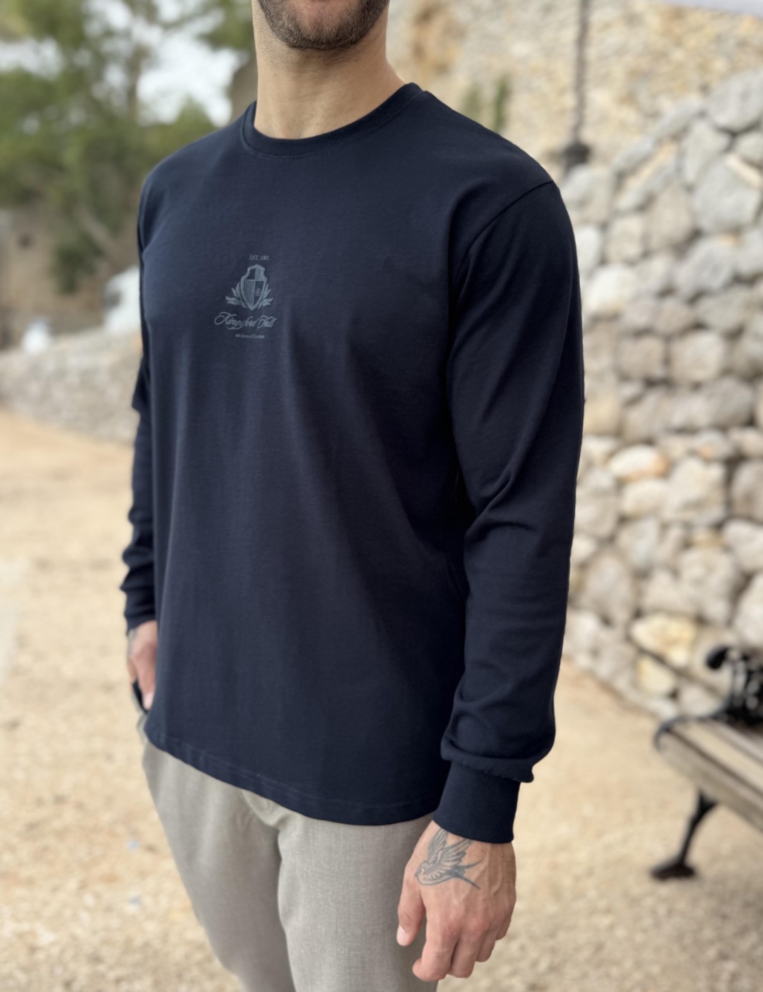 Everbest ανδρική μπλε navy μακρυμάνικη μπλούζα με τύπωμα Plus Size 271024Ν